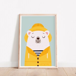 Stampa da parete con orso, orso pescatore, orso bianco, stampa con orso per cameretta, stampa con orso, stampa da parete per bambini, arte per cameretta, stampa da parete per cameretta, stampa con orso per cameretta