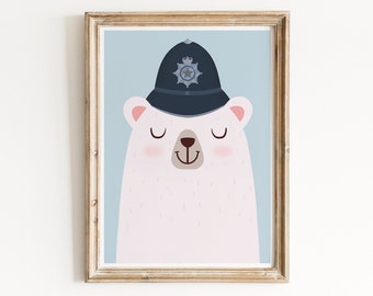 Uk policeman, Police bear, Cute bear print, Nursery prints, Kids room art, Art for kids room, Prints for baby room, Baby room decor, Bears