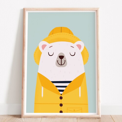 Bear Wall Art Fisher Bear White Bear Nursery Bear Print Etsy