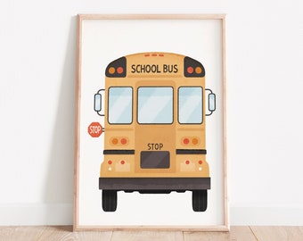 School bus nursery, Yellow bus print, Nursery wall art, Cars and trucks, Car Art Print, Transportation Wall Art, Vehicle Prints, Autobus