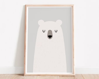 Bear print, Cute bear, Nursery wall decor, Cute art work, Bear poster, Kids bear print, Kids room decor, Minimalist kids art, Nursery decor