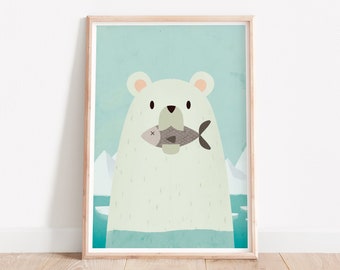 Polar bear, Bear print, polar bear print, Nursery animal print, Nursery bear, Nursery wall art, Nursery prints, Bear art, Nursery decor