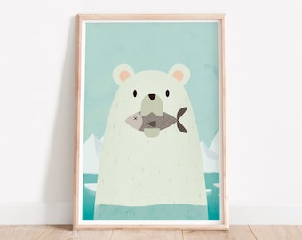 Polar Bear Nursery Print: Playful Animal Wall Art