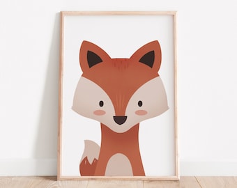 Fox print, Nursery animal, Fox nursery, Kids room art, Art for kids, Woodland print, Forest animal print, Nursery decor, Baby room print