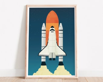 Space print, Spaceship art, Nursery wall art, Nursery wall decor, Space shuttle, Space nursery, Kids room art, Kids room decor, Spaceshuttle