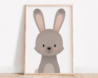 Rabbit nursery, Nursery wall art, Nursery print, Woodland rabbit, Cute rabbit, Scandinavian nursery, Modern nursery, Cute nursery art