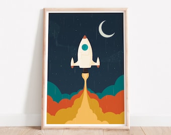 Retro Spaceship Print: Kids Room Space Art