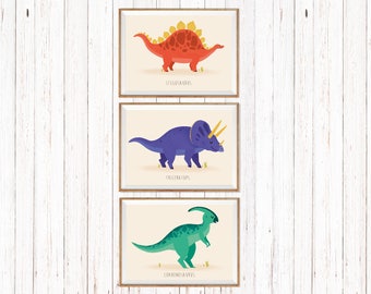 Ensemble de trois estampes, Promotion, impression de dinosaures, art mural de dinosaures, art de dinosaure, dinosaures de pépinière, art de mur de pépinière, décor de chambre de bébé