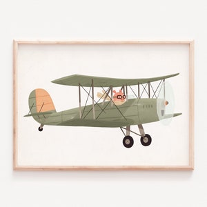 Airplane decor, Airplane canvas wall art, Animal prints, Cute animals, Children wall hanging, Playroom wall decor, Pilot animal print