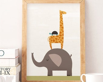 Elephant & Giraffe Nursery Print: Playful Kids Room Decor