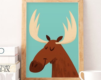 Moose print, Moose wall decor, Moose nursery art, Nursery art, Kids wall decor, Modern nursery art, Nursery print, Cute moose, Nursery decor