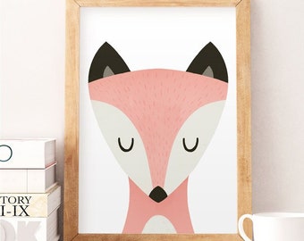 Impression de renard, impression de pépinière de renard, art de mur de pépinière, pépinière de faune, impression de pépinière d'animal, décor de pépinière de garçon, impression de renard d'aquarelle