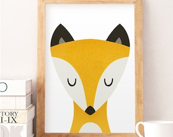 Fox print, Fox nursery print, Nursery wall art, Wildlife nursery, Animal nursery print, Boy nursery decor, Watercolor fox print