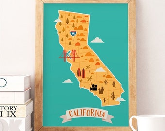 California print, Nursery print, Nursery wall decor, Kids room art, California wall decor, Kids room prints, Baby room decor, Kids decor