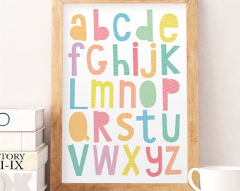 Alphabet wall art, Alphabet wall decor, Kids wall decor, Baby room art, Nursery wall decor, Cute art print, Art for kids, Colorful print