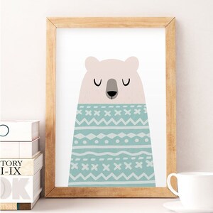 Stampa di orso, orso bianco, poster per la cameretta dei bambini, arte murale per bambini, arte carina, stampe per la cameretta dei bambini, colori pastello, decorazioni per la cameretta dei bambini, illustrazioni per bambini