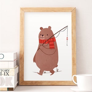 Cute bear illustration, Whimsical animal art, Nursery wall art, Kids room art, Bear art print, Cute wall decor, Animals illustration