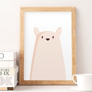 Bear print, White bear, Nursery poster, Kids wall art, Cute art, Kids room prints, Pastel colors, Baby nursery decor, Kids illustration image 1