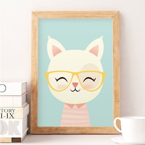 Stampa di un gatto carino, stampa murale di un gatto, stampa di animali, decorazione murale safari, animali carini, stampa murale per la cameretta del bambino, decorazione per la cameretta del bambino, arte murale, arte per bambini, gatto