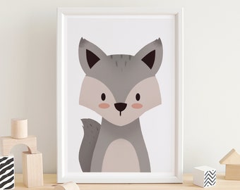 Impression de renard, impression de pépinière de renard, renard Peekaboo, impression de coucou, amis des bois, animaux des bois, impression d'art de renard, impression de renard de pépinière, pépinière