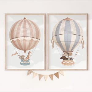 Heißluftballon Poster: Waldtiere Wandbild (2er-Set)