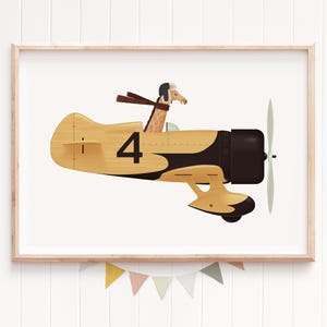 Decoração de avião, Arte de parede em tela de avião, Estampas de animais, Animais fofos, Decoração de parede infantil, Decoração de parede para sala de jogos, Estampa de animal piloto