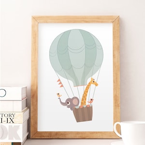 Decorazioni murali con animali, stampe con palloncini, stampe murali per cameretta dei bambini, decorazioni per cameretta dei bambini, decorazioni per cameretta dei neonati, animali carini, stampe con colori pastello