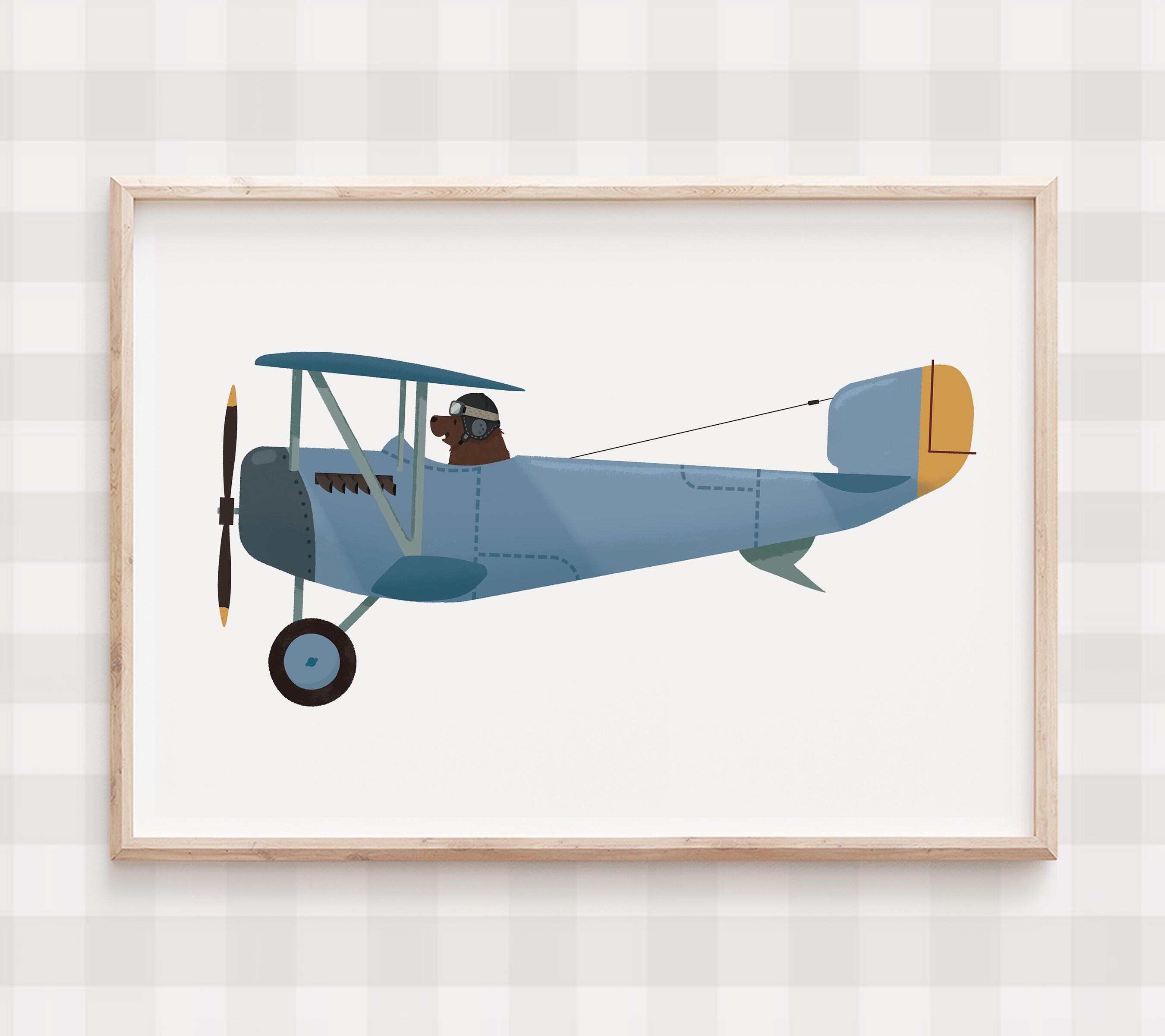 Vintage Airplane Nursery Print: Playful Kids Room Wall Art