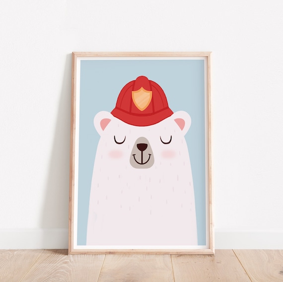 Bear Art Print Firefighter Print Nursery Wall Art Baby | Etsy