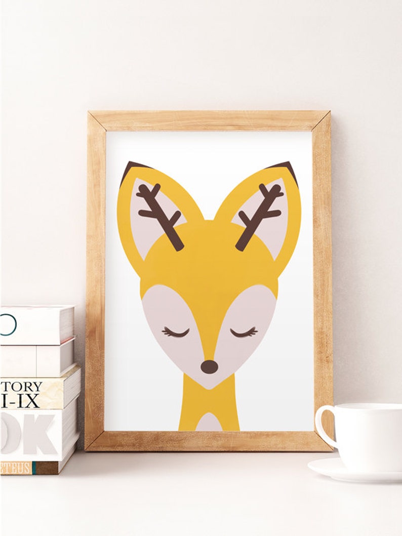 Cute deer print Yellow nursery Yellow baby room Deer wall Etsy