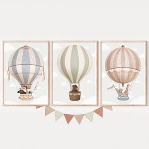 Hot Air Balloon Nursery Prints: Safari Animals, Travel Theme (Digital Download