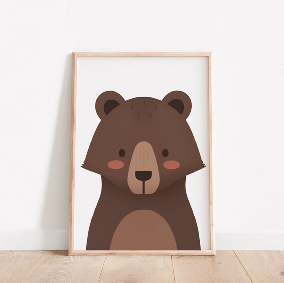 Forest animals, Bear print, Bear nursery, Nursery wall art, Woodland animal, Woodland prints, Brown bear, Cute animals, Nursery wall print