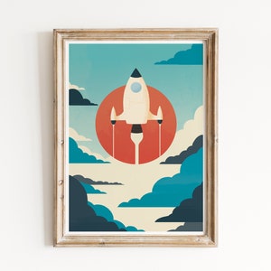 Space print, Spaceship art, Nursery wall art, Nursery wall decor, Retro nursery, Vintage nursery, Kids room art, Kids room decor, Artwork image 5