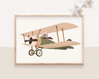 Nursery wall art, Plane print, Biplane print, Vintage airplane, Airplane art, Nursery airplane, Airplane kids, green plane, Plane wall art