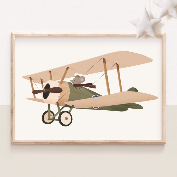 Nursery wall art, Plane print, Biplane print, Vintage airplane, Airplane art, Nursery airplane, Airplane kids, green plane, Plane wall art