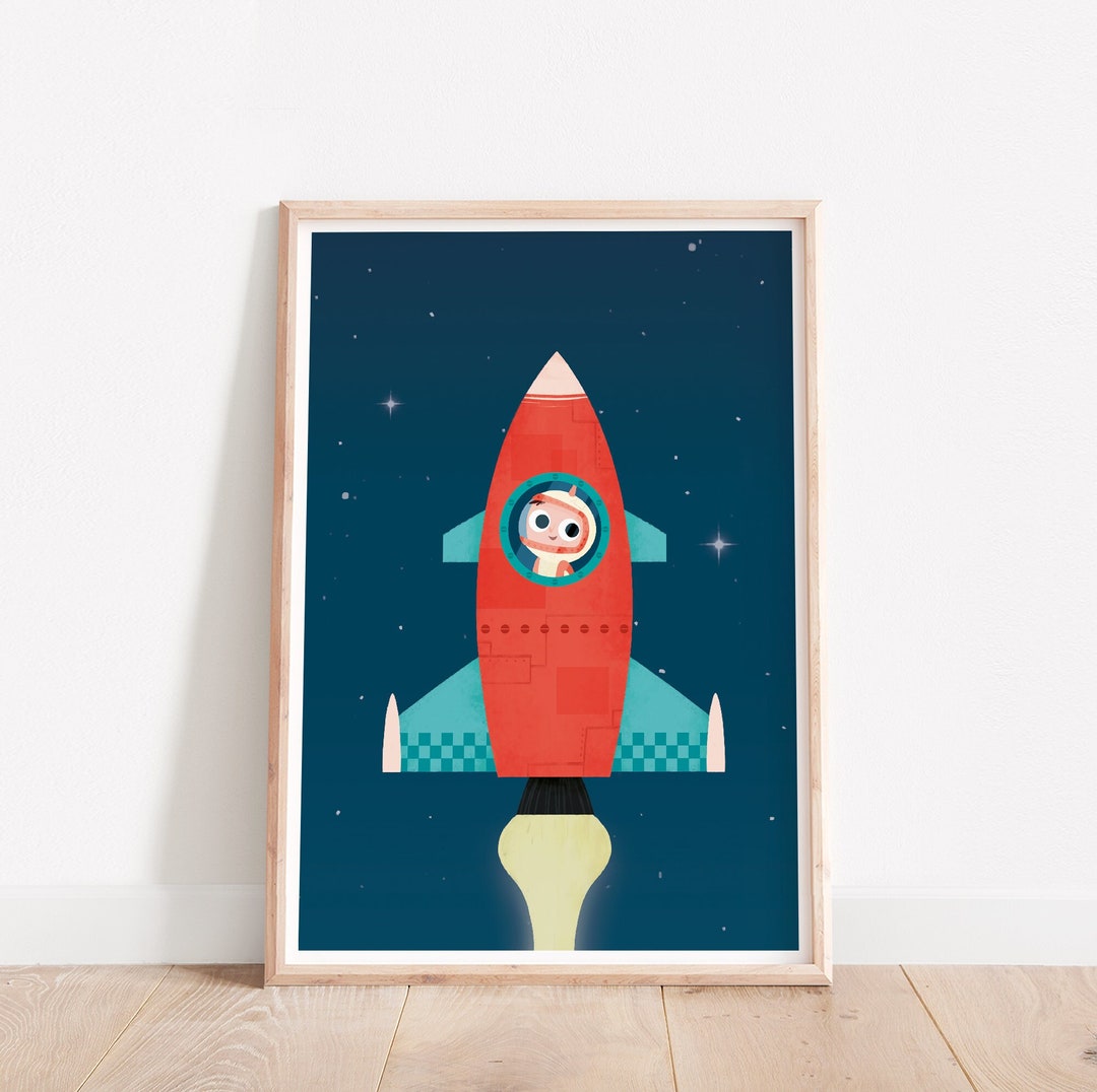 Retro Rocket Ship Print: Space Nursery Wall Art - Etsy
