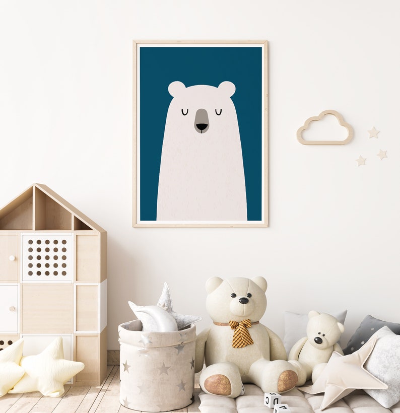 Bear Print Cute Bear Nursery Wall Decor Cute Art Work Bear Etsy