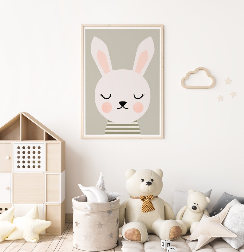 Rabbit Wall Art Animals Wall Decor Cute Wall Decor Nursery Etsy