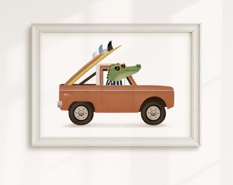 Alligator Truck Surf Art Print – Baby Boy Nursery Decor