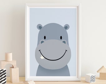 Hippo print, Hippo, Nursery poster, Kids wall art, Hippo poster, Kids room prints, Baby nursery art, Kids illustration, Baby safari