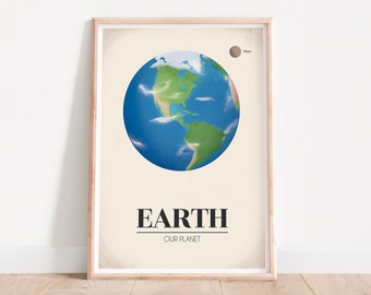 Earth print, The earth, Solar system art, Solar system, Nursery art, Print of the earth, Space nursery art, Space wall art, The planets art