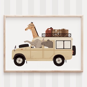 Safari car animals, Cute animals print, Safari wall art, Nursery animals art, Safari wall decor, Whimsical animals, Nursery wall decor
