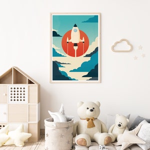 Space print, Spaceship art, Nursery wall art, Nursery wall decor, Retro nursery, Vintage nursery, Kids room art, Kids room decor, Artwork image 4