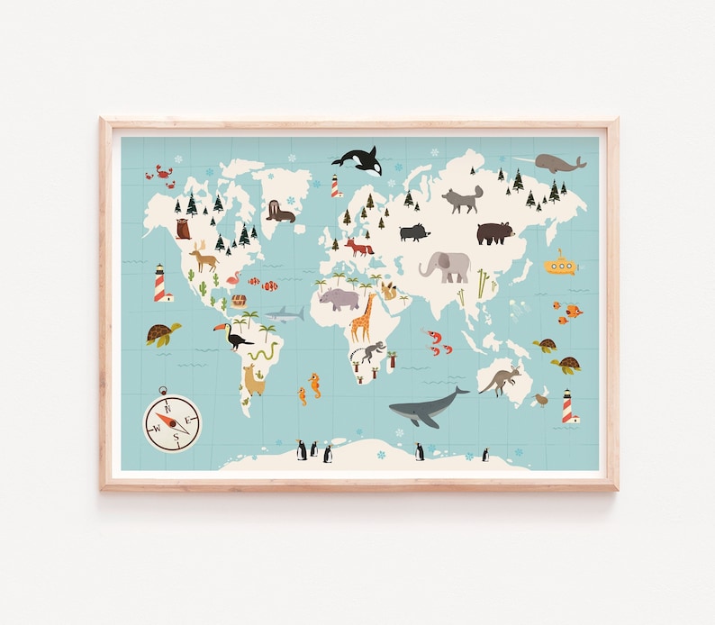 World Map Print Nursery World Map Nursery Wall Art Map Wall Etsy UK