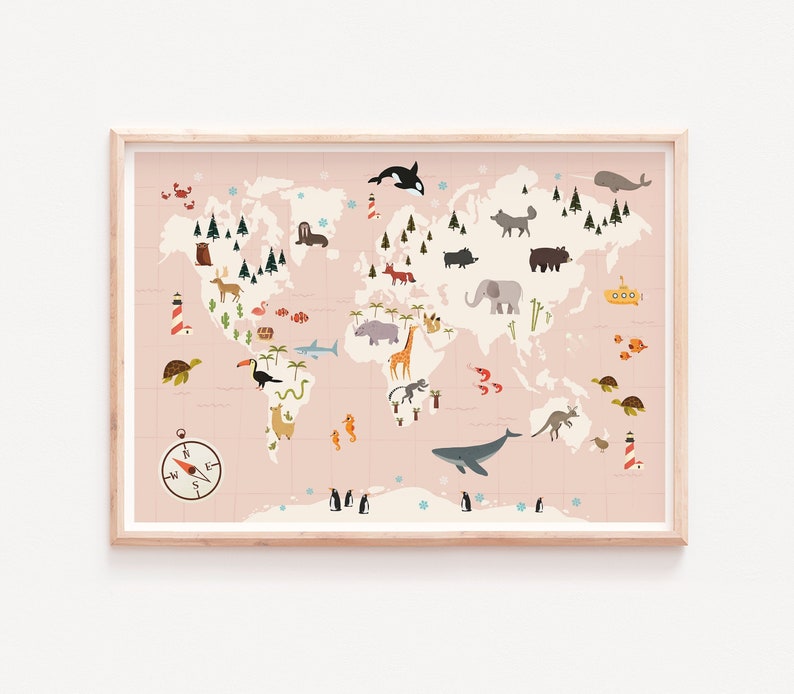 World Map Print Nursery World Map Nursery Wall Art Map Wall Etsy