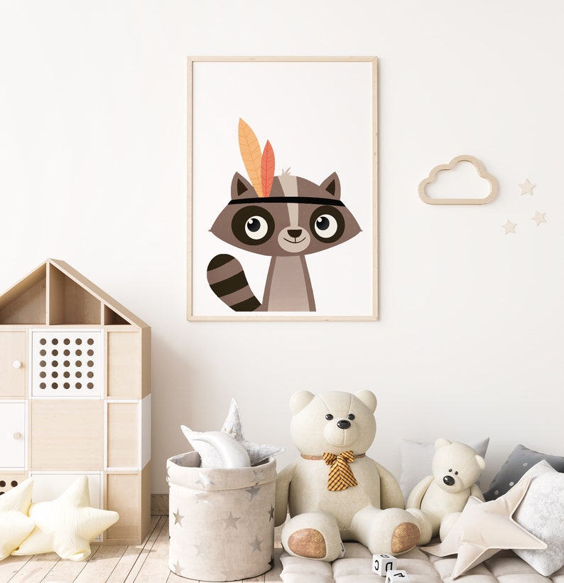 Racoon print, Cute animals, Animals wall art, Nursery decor, Animal nursery decor, Racoon wall art, Kids room decor, Wall art, Nursery print image 5