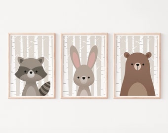 Raccoon Print, Nursery print, Woodland Animals Wall Art, Nursery Decor, Baby Shower, Forest Animals, Bunny print, Bear print, Baby Animal