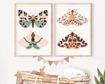 Butterfly & Moth Nursery Print Set: Botanical Kids Room Decor