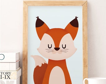 Impression de renard, impression de pépinière de renard, art de mur de pépinière, pépinière de faune, impression de pépinière d'animal, décor de pépinière de garçon, impression de renard d'aquarelle