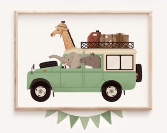 Safari Animals on Truck Art: Cute Nursery Decor (Digital Download)
